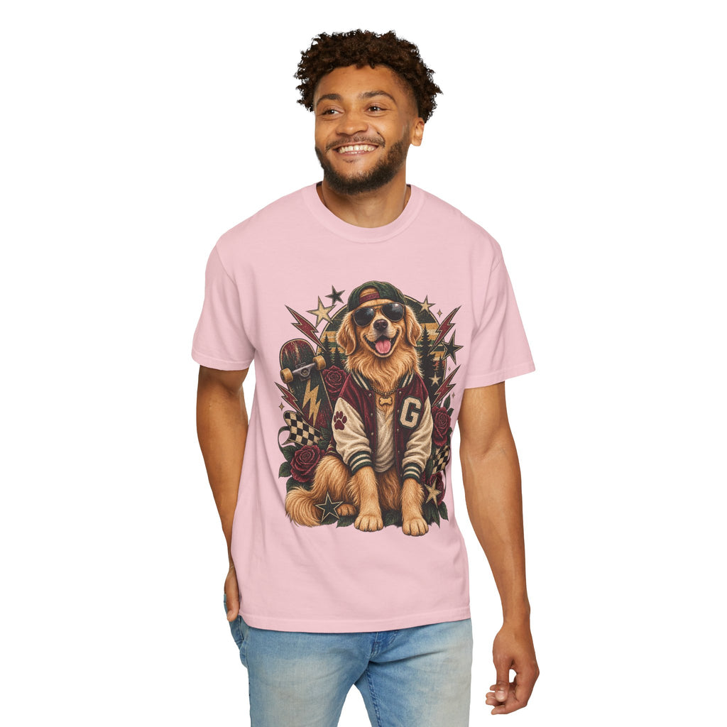 Golden Retriever Varsity T-Shirt — Retro Dog Jacket Design