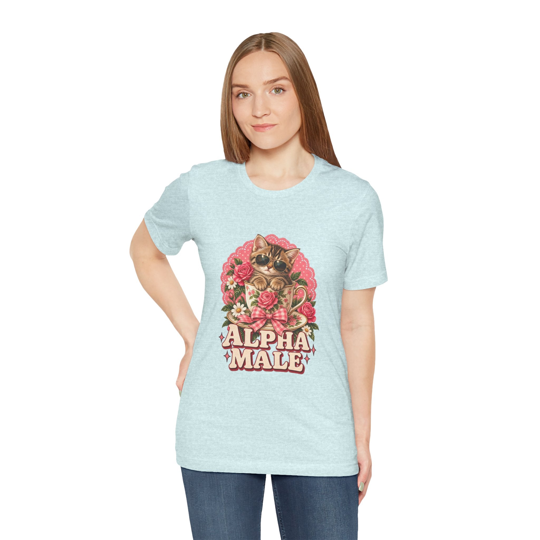 Alpha Male Cat Tee — Retro Floral Cat Graphic T-Shirt