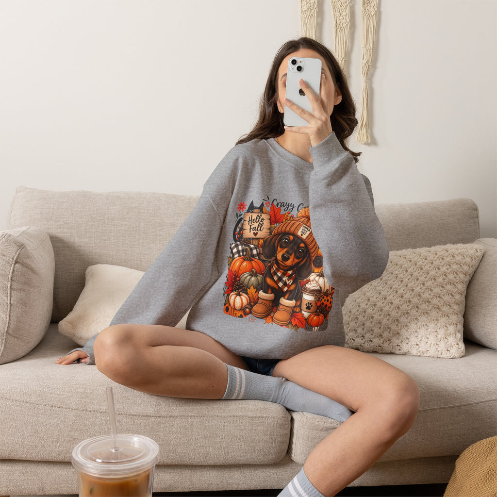Fall Dachshund Sweatshirt – Cozy Pumpkin Patch Dog Crewneck (Hello Fall)