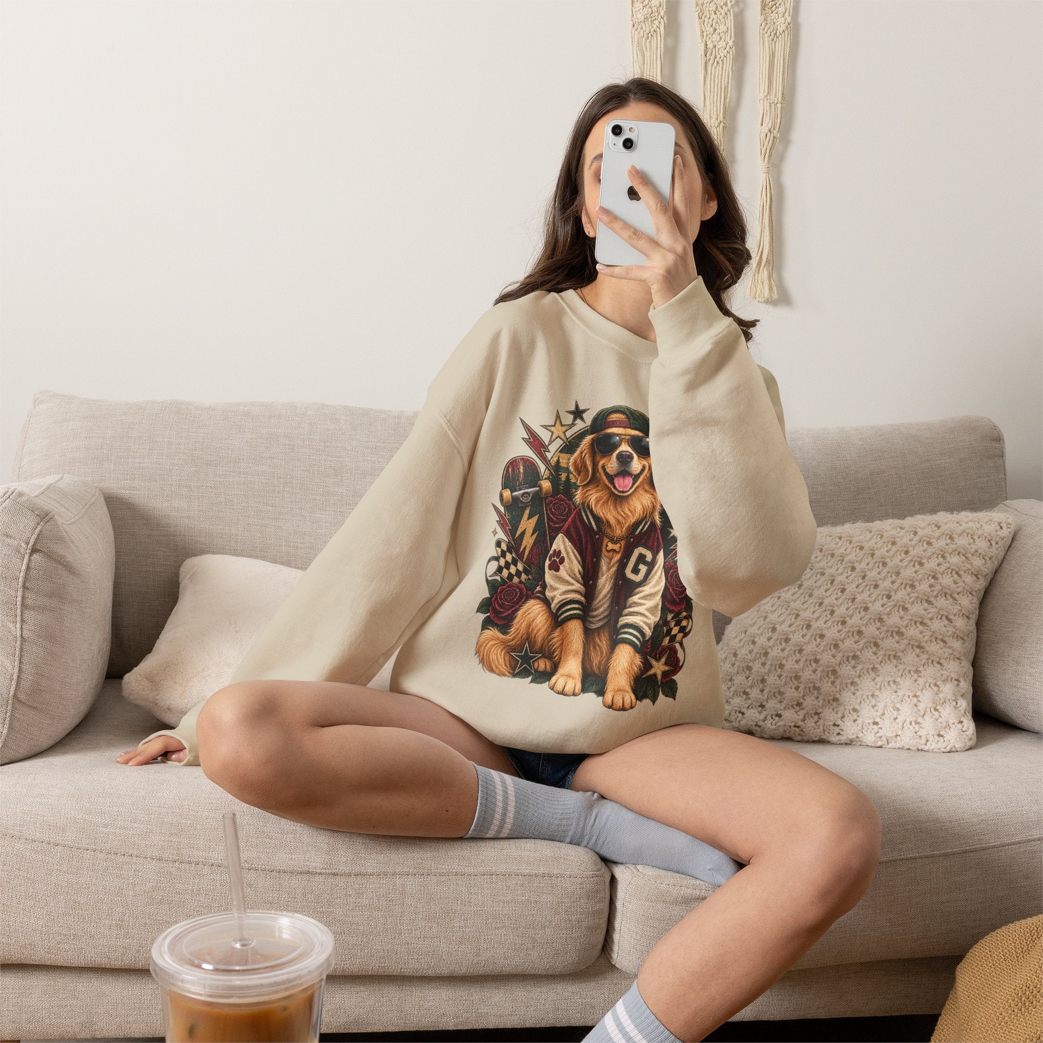 Golden Retriever Varsity Crewneck Sweatshirt — Retro Dog Lover Sweater