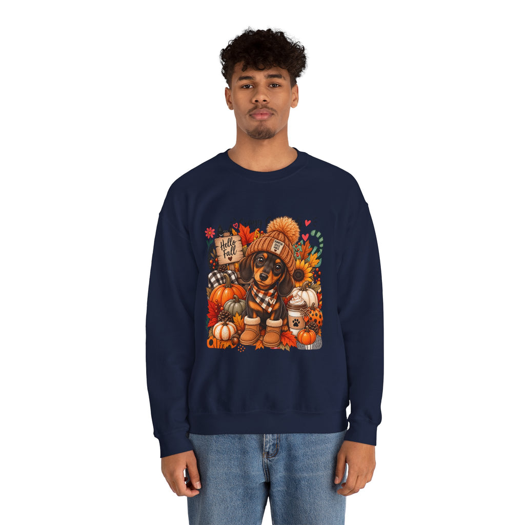 Fall Dachshund Sweatshirt – Cozy Pumpkin Patch Dog Crewneck (Hello Fall)