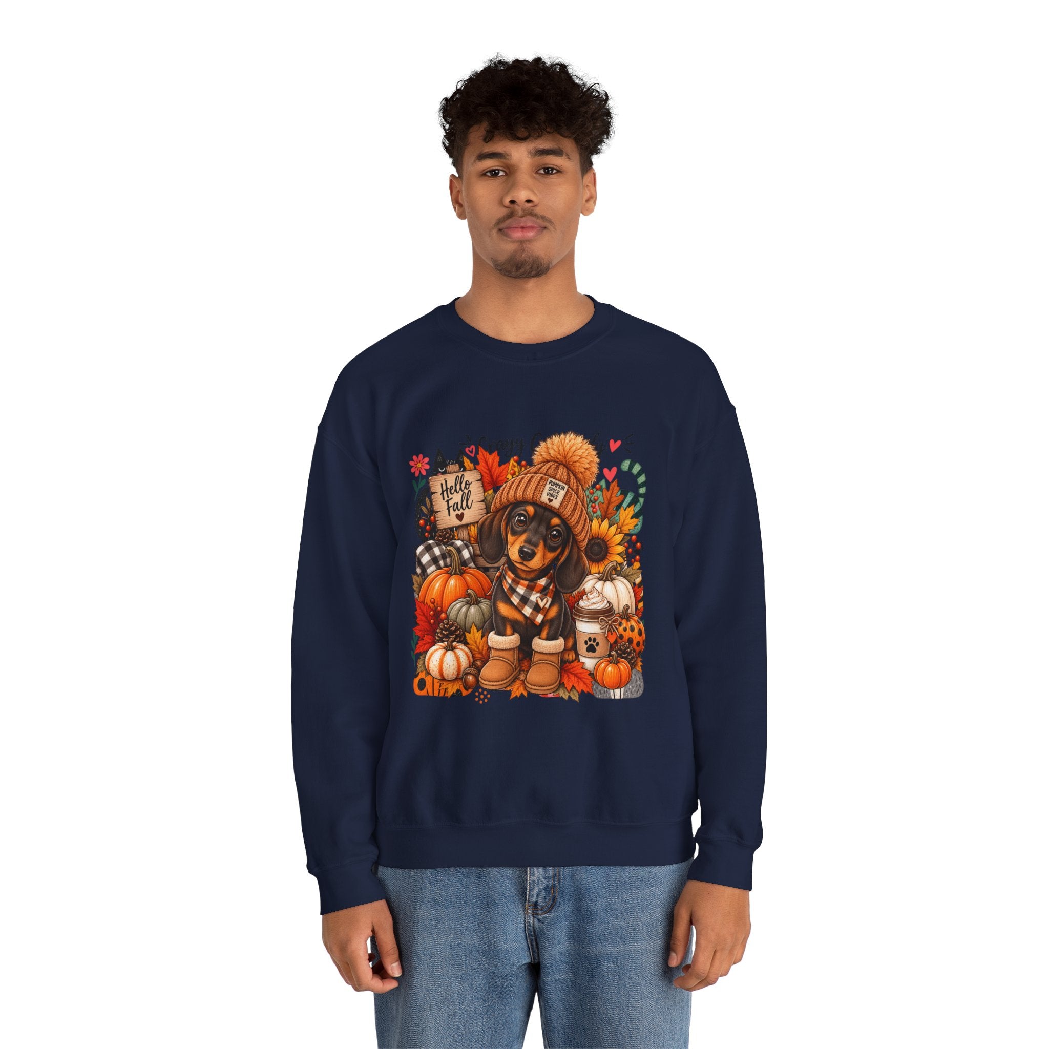 Fall Dachshund Sweatshirt – Cozy Pumpkin Patch Dog Crewneck (Hello Fall)