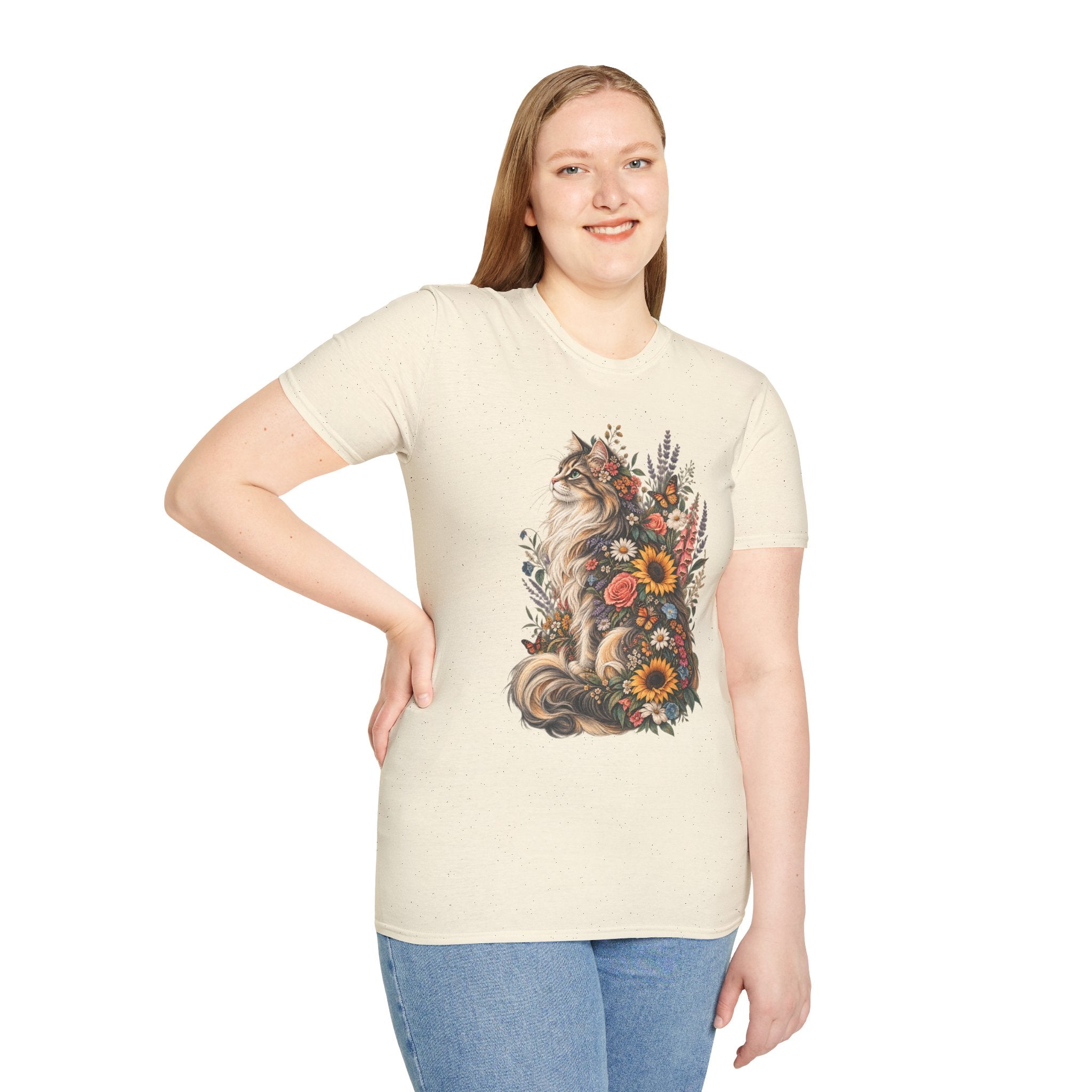 Floral Cat T-Shirt — Sunflower & Wildflower Cat Illustration Tee