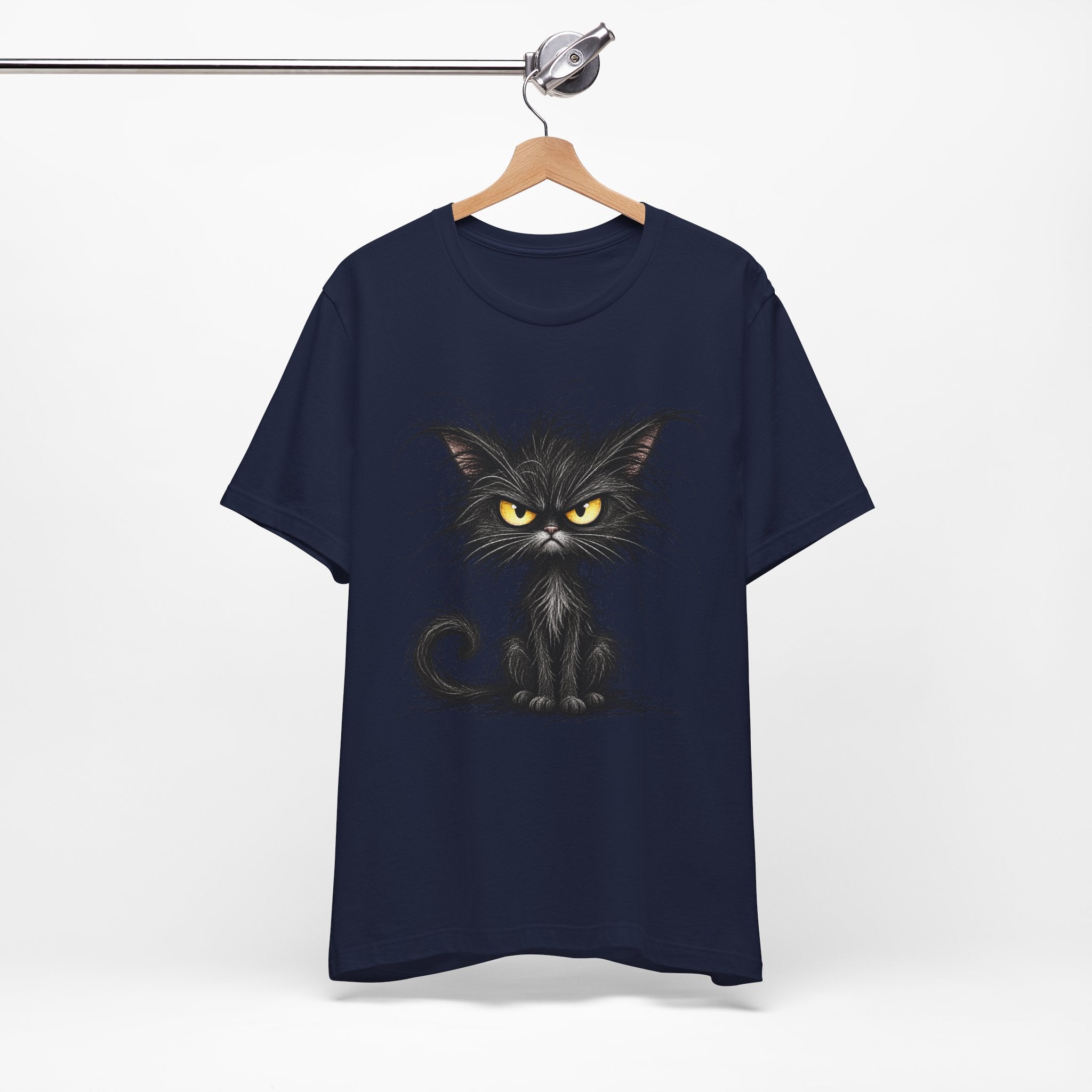 Grumpy Black Cat T‑Shirt — Cute Gothic Cat Tee with Yellow Eyes