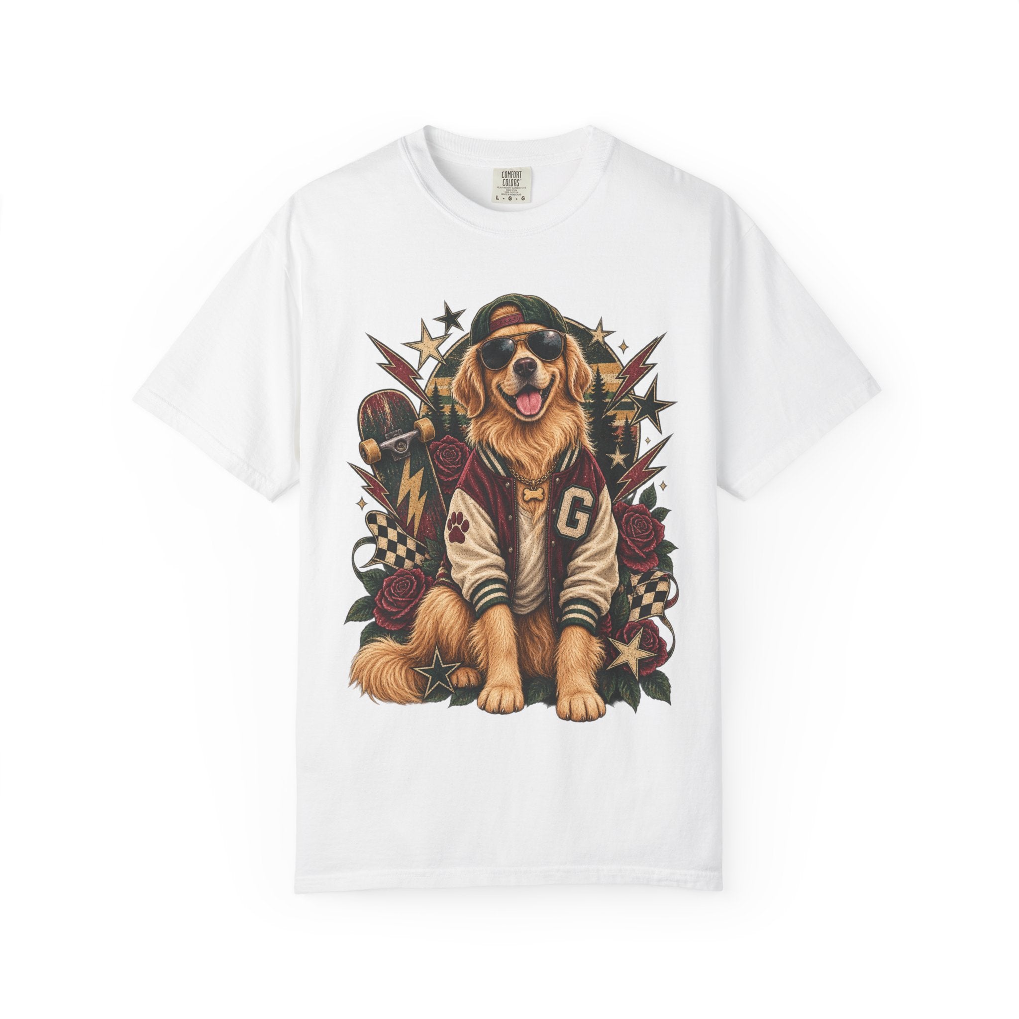 Golden Retriever Varsity T-Shirt — Retro Dog Jacket Design