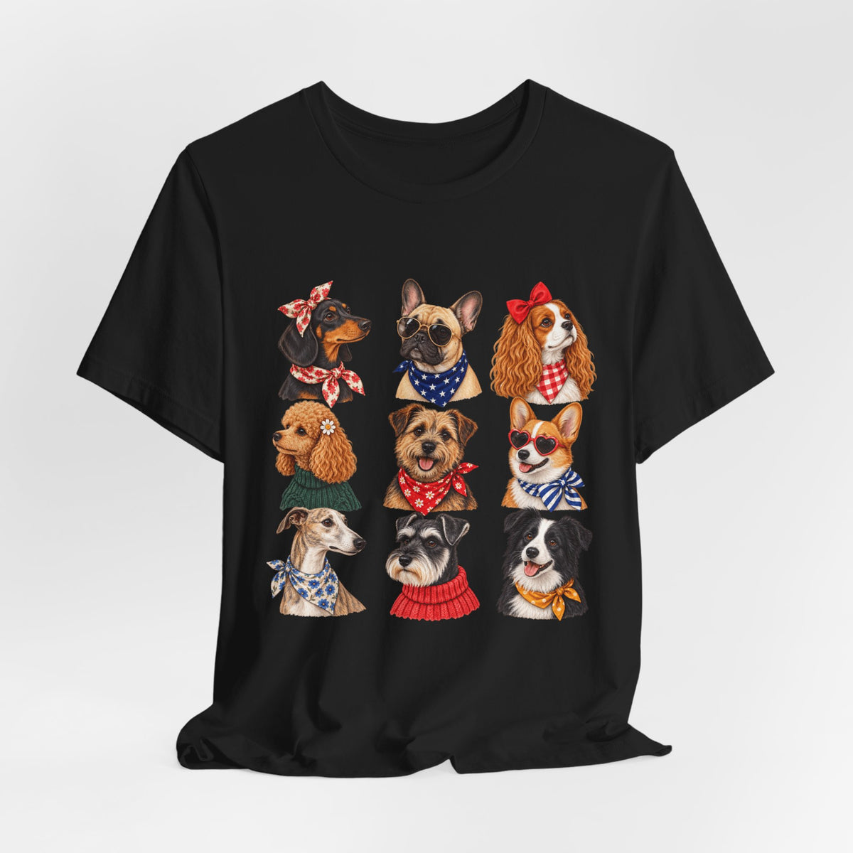 Cute Dog Portraits Tee — Vintage Paw Print Graphic T‑Shirt