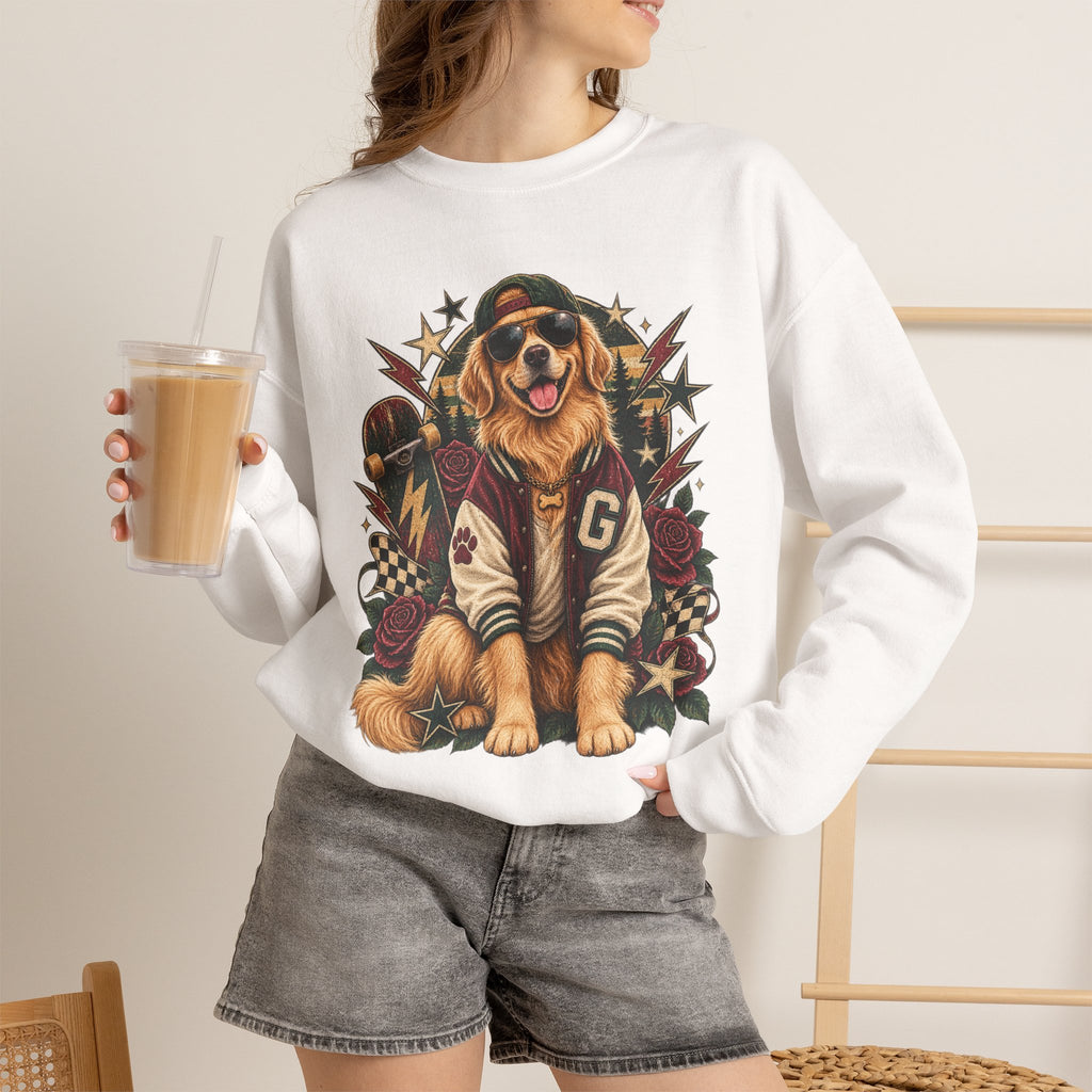 Golden Retriever Varsity Crewneck Sweatshirt — Retro Dog Lover Sweater