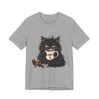 Nope Cat Coffee T‑Shirt — Grumpy Black Cat Holding 'Nope' Mug