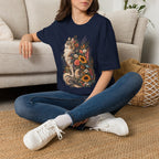 Floral Cat T-Shirt — Sunflower & Wildflower Cat Illustration Tee