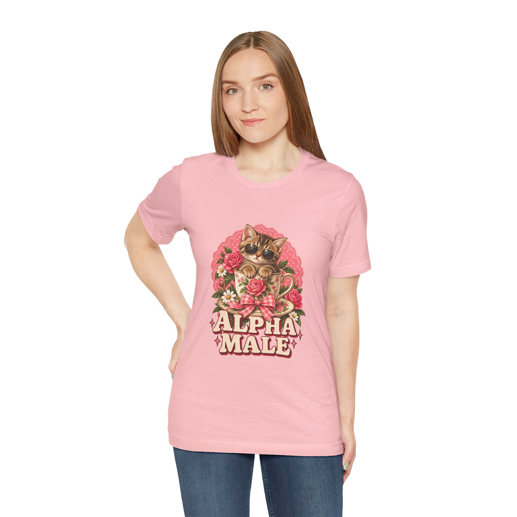 Alpha Male Cat Tee — Retro Floral Cat Graphic T-Shirt