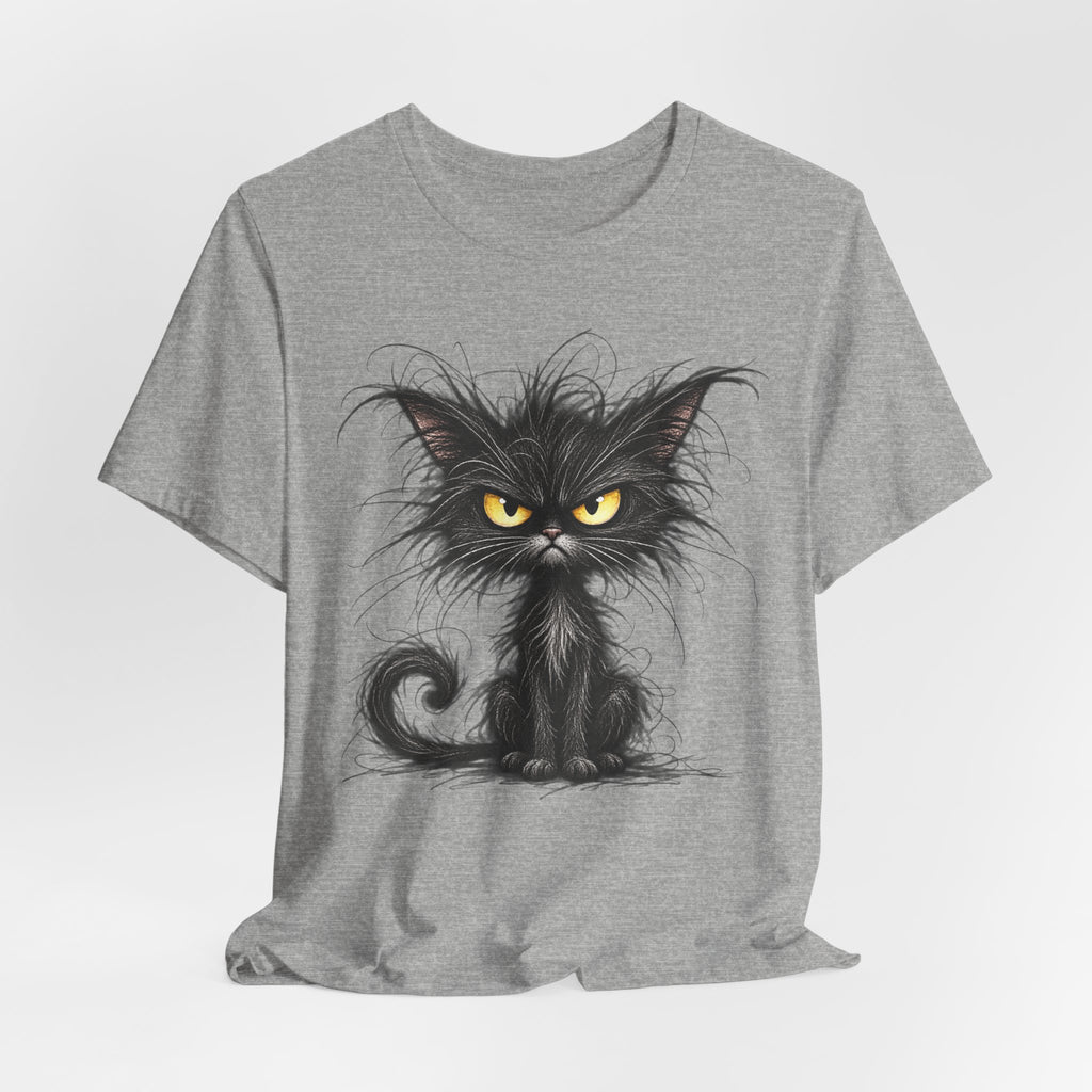Grumpy Black Cat T‑Shirt — Cute Gothic Cat Tee with Yellow Eyes