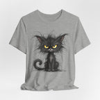 Grumpy Black Cat T‑Shirt — Cute Gothic Cat Tee with Yellow Eyes