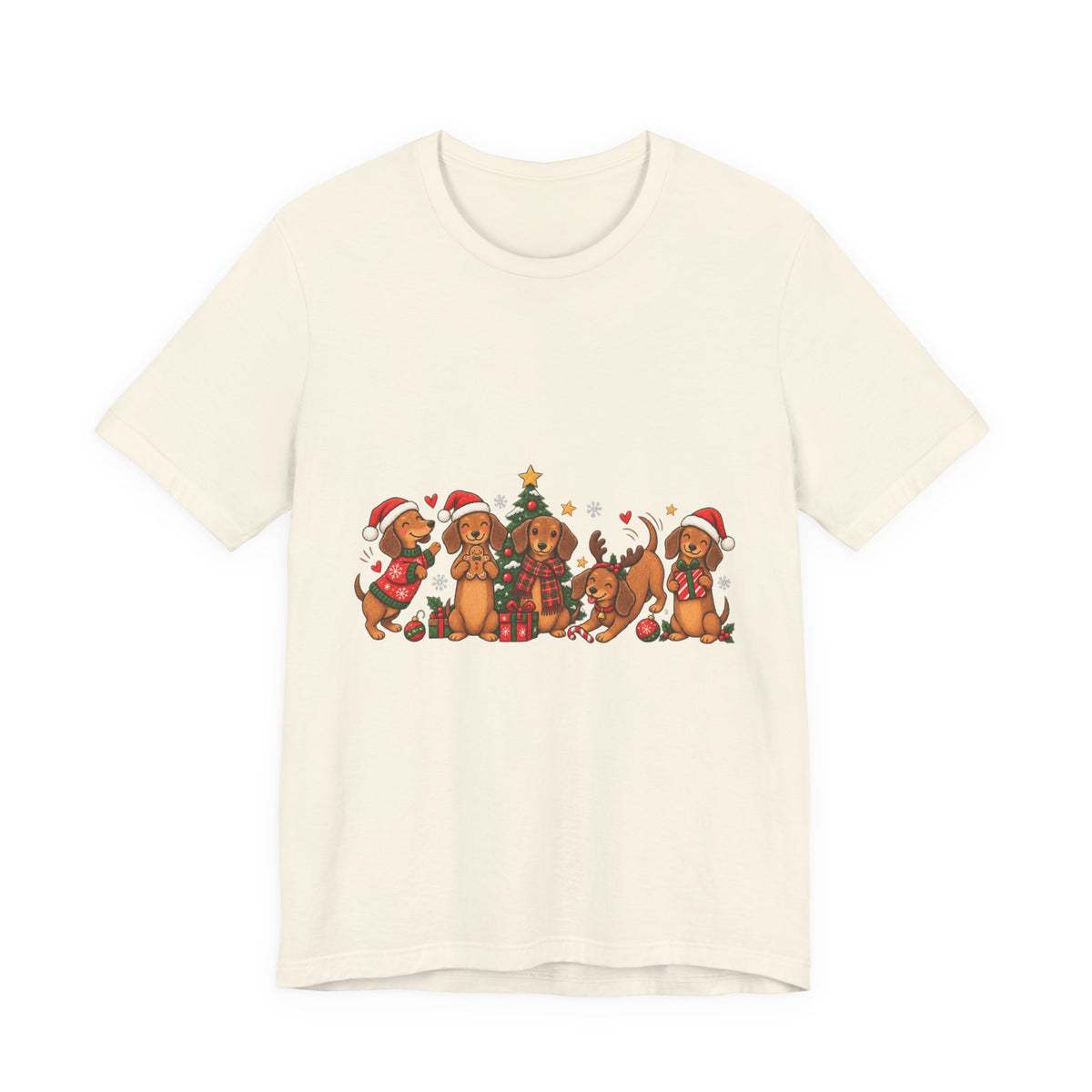 Christmas Dachshund Dogs T-Shirt — Festive Santa Hats & Tree Holiday Tee