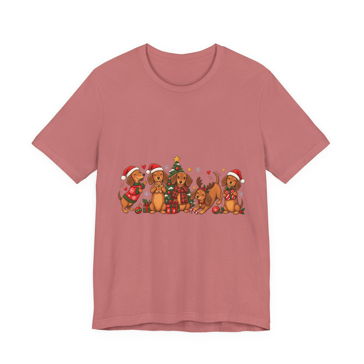 Christmas Dachshund Dogs T-Shirt — Festive Santa Hats & Tree Holiday Tee