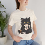 Nope Cat Coffee T‑Shirt — Grumpy Black Cat Holding 'Nope' Mug