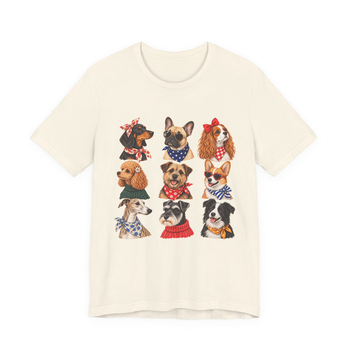 Cute Dog Portraits Tee — Vintage Paw Print Graphic T‑Shirt