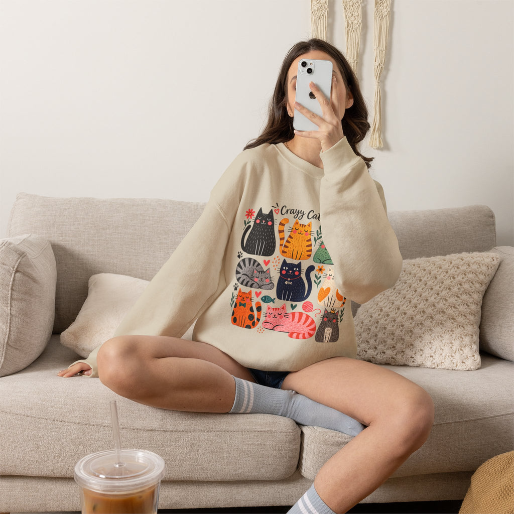 Cat Lady Sweatshirt — Cute Colorful Cats Crewneck for Cat Lovers