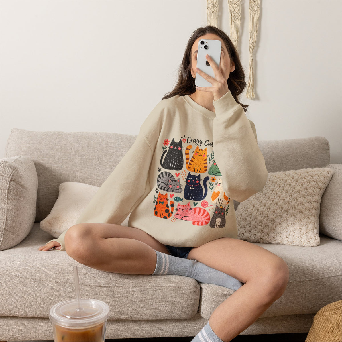 Cat Lady Sweatshirt — Cute Colorful Cats Crewneck for Cat Lovers