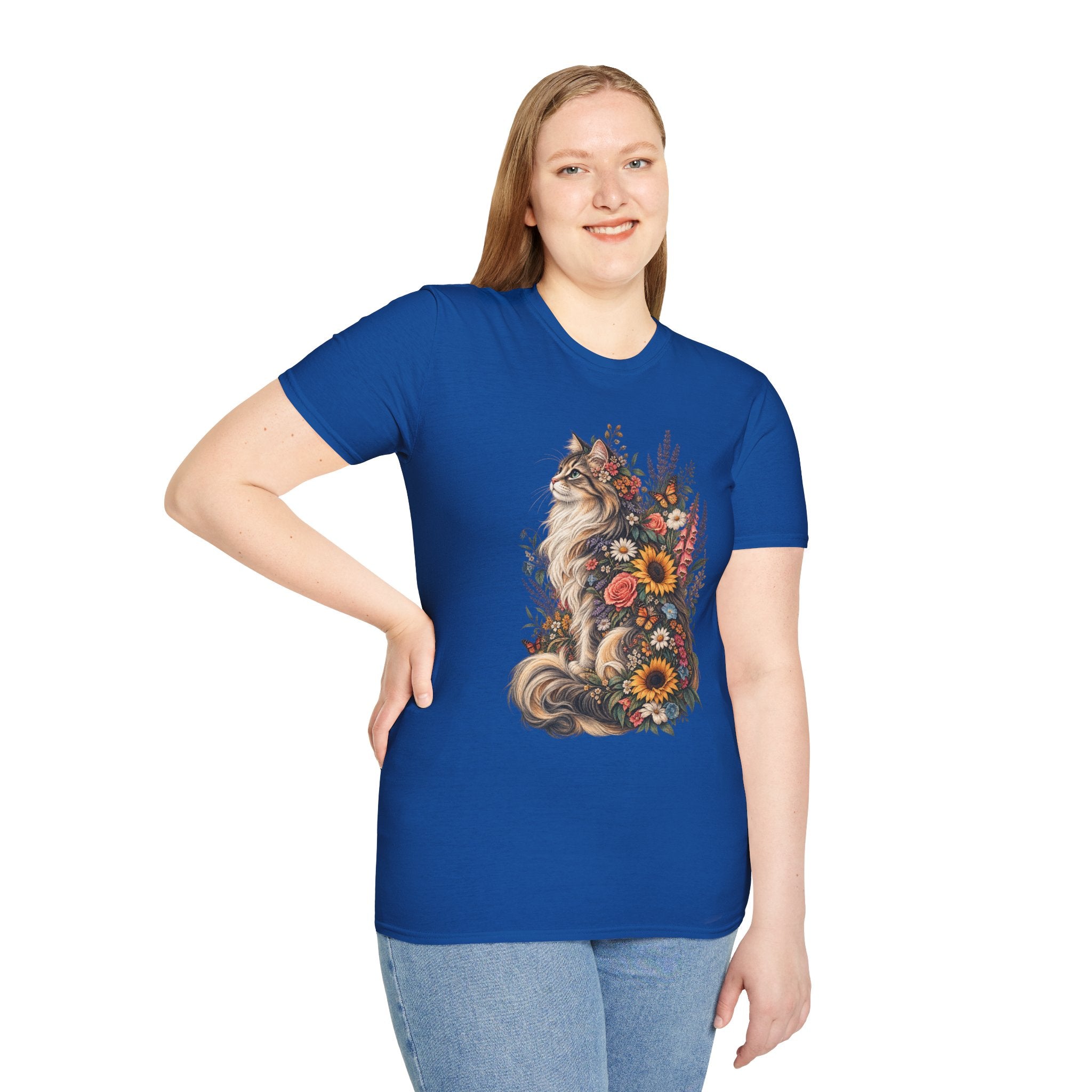 Floral Cat T-Shirt — Sunflower & Wildflower Cat Illustration Tee