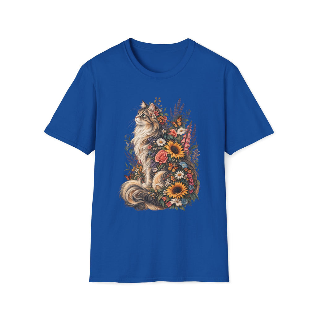 Floral Cat T-Shirt — Sunflower & Wildflower Cat Illustration Tee
