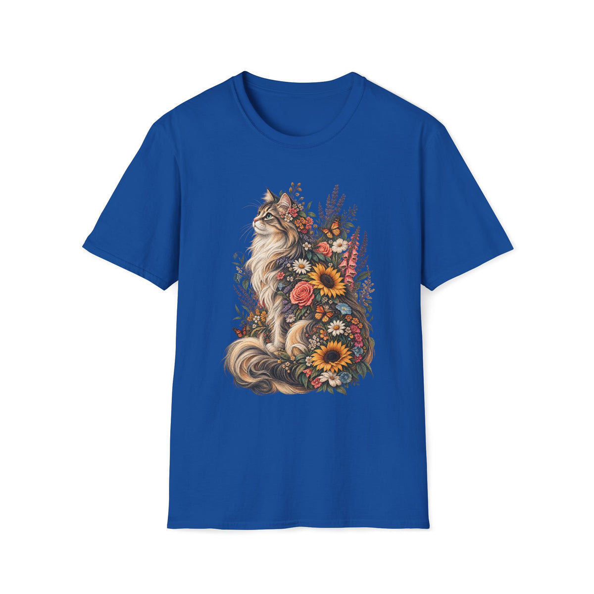 Floral Cat T-Shirt — Sunflower & Wildflower Cat Illustration Tee