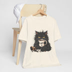 Nope Cat Coffee T‑Shirt — Grumpy Black Cat Holding 'Nope' Mug