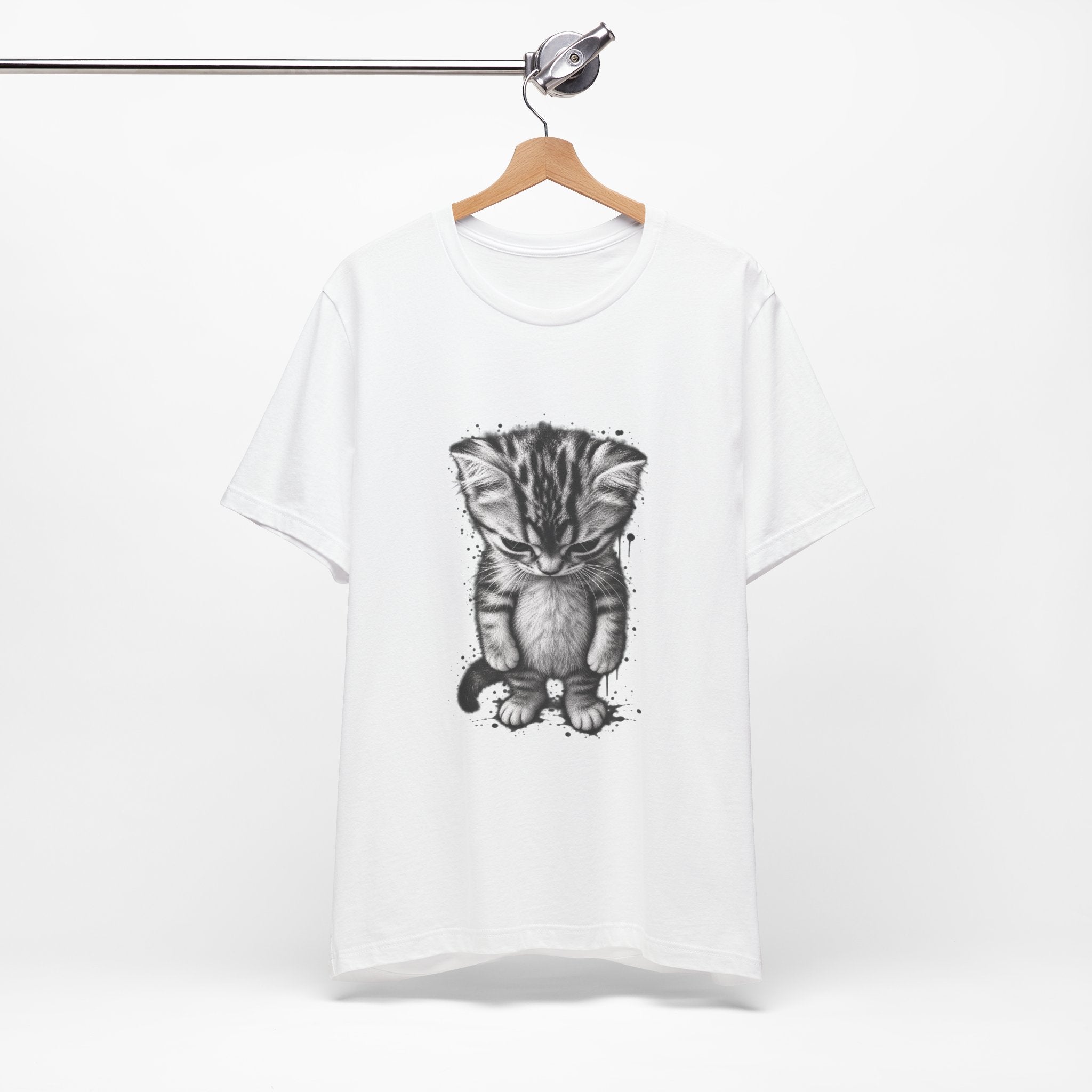 Sad Kitten Illustration T-Shirt — Cute Grayscale Cat Art Tee