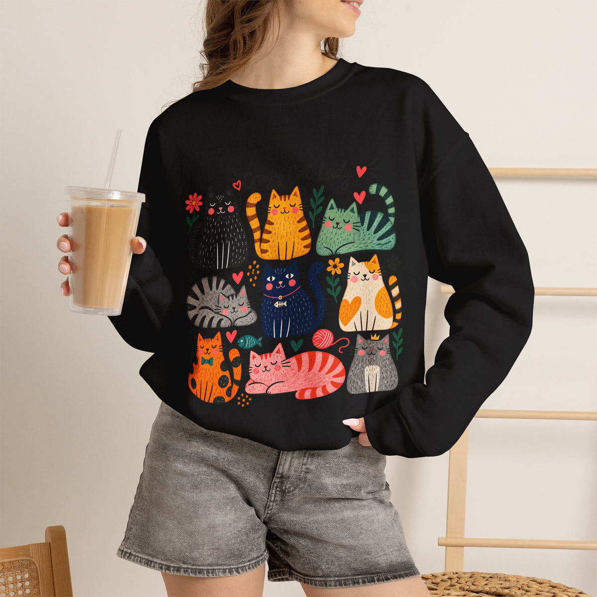 Cat Lady Sweatshirt — Cute Colorful Cats Crewneck for Cat Lovers