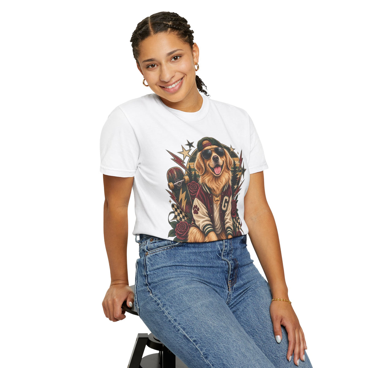 Golden Retriever Varsity T-Shirt — Retro Dog Jacket Design