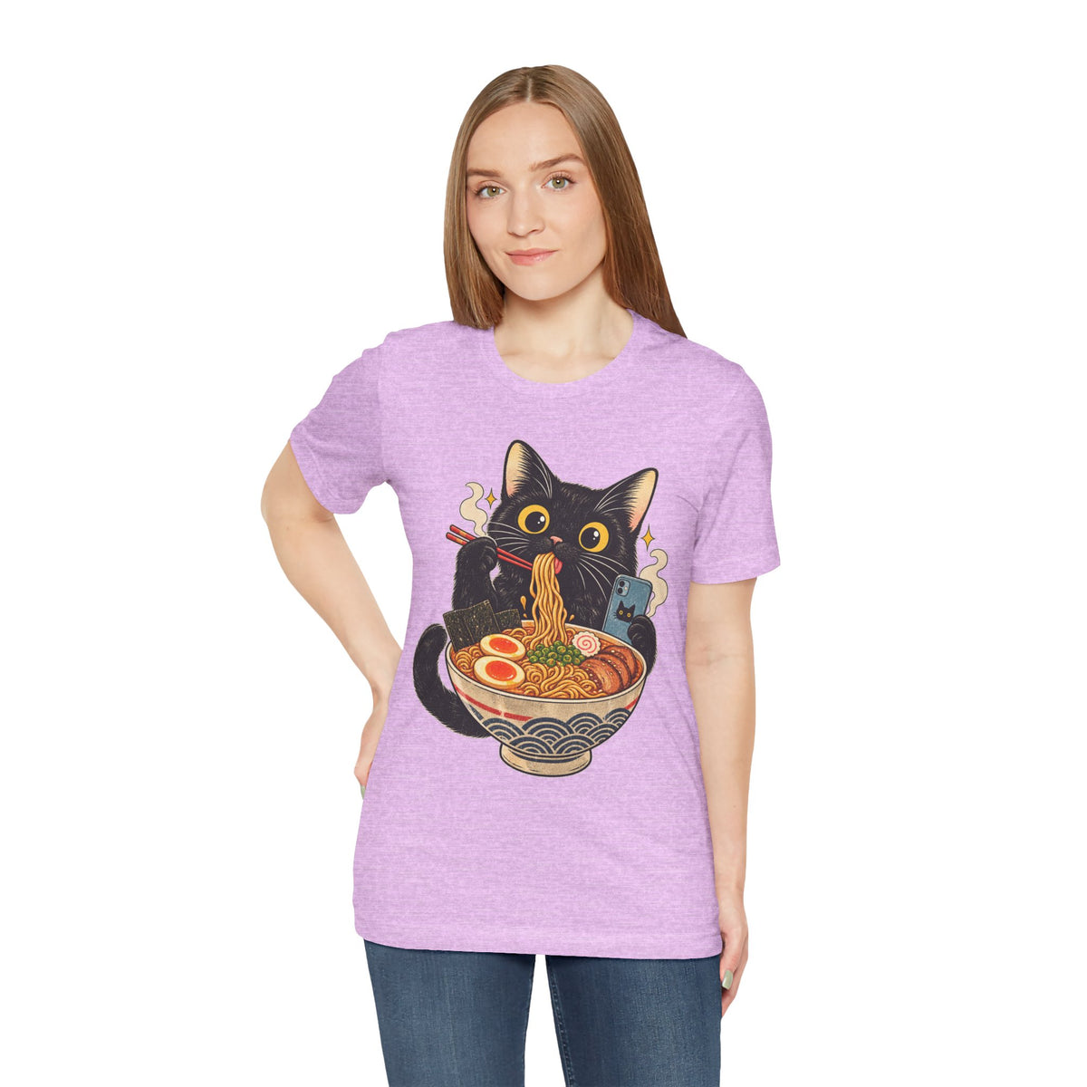 Black Cat Ramen T-Shirt — Cute Kitty Eating Ramen Graphic Tee
