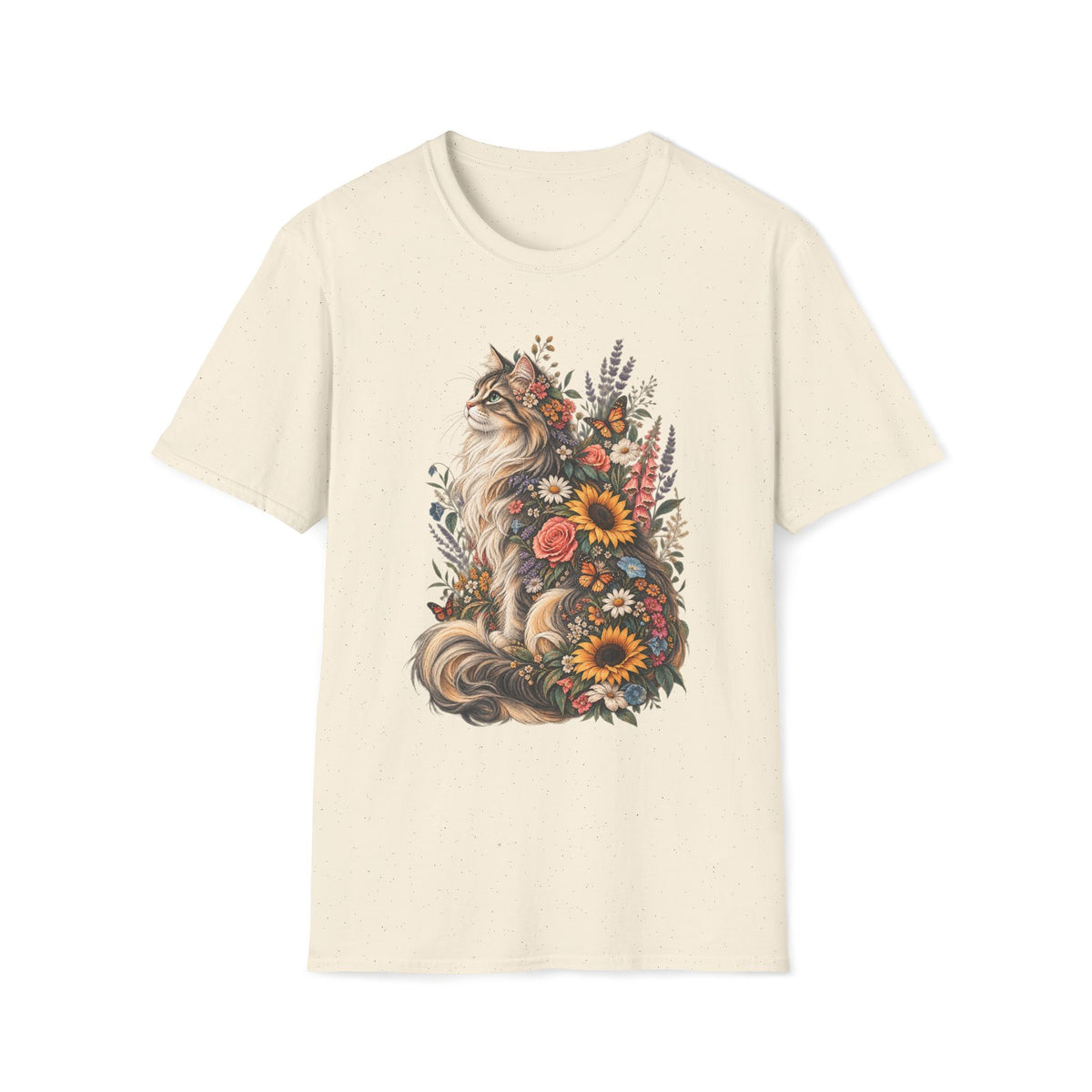 Floral Cat T-Shirt — Sunflower & Wildflower Cat Illustration Tee
