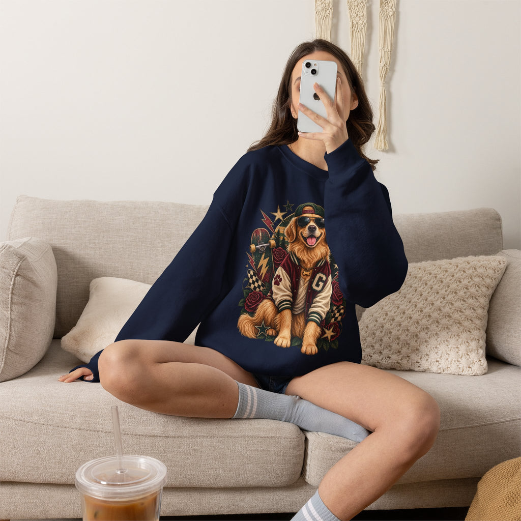 Golden Retriever Varsity Crewneck Sweatshirt — Retro Dog Lover Sweater