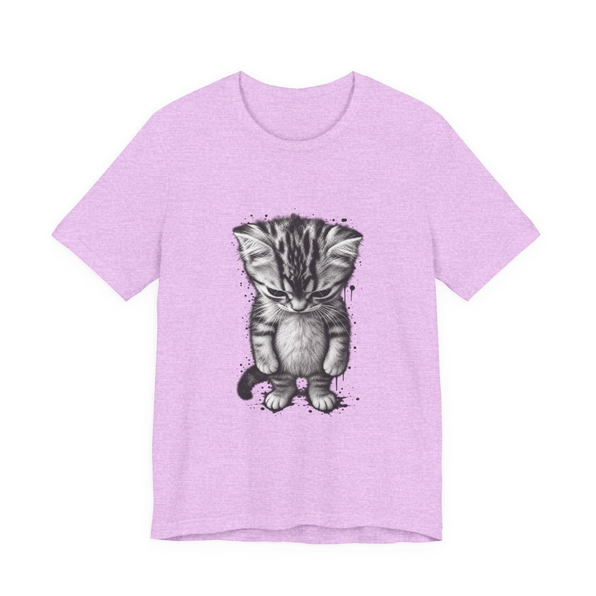 Sad Kitten Illustration T-Shirt — Cute Grayscale Cat Art Tee