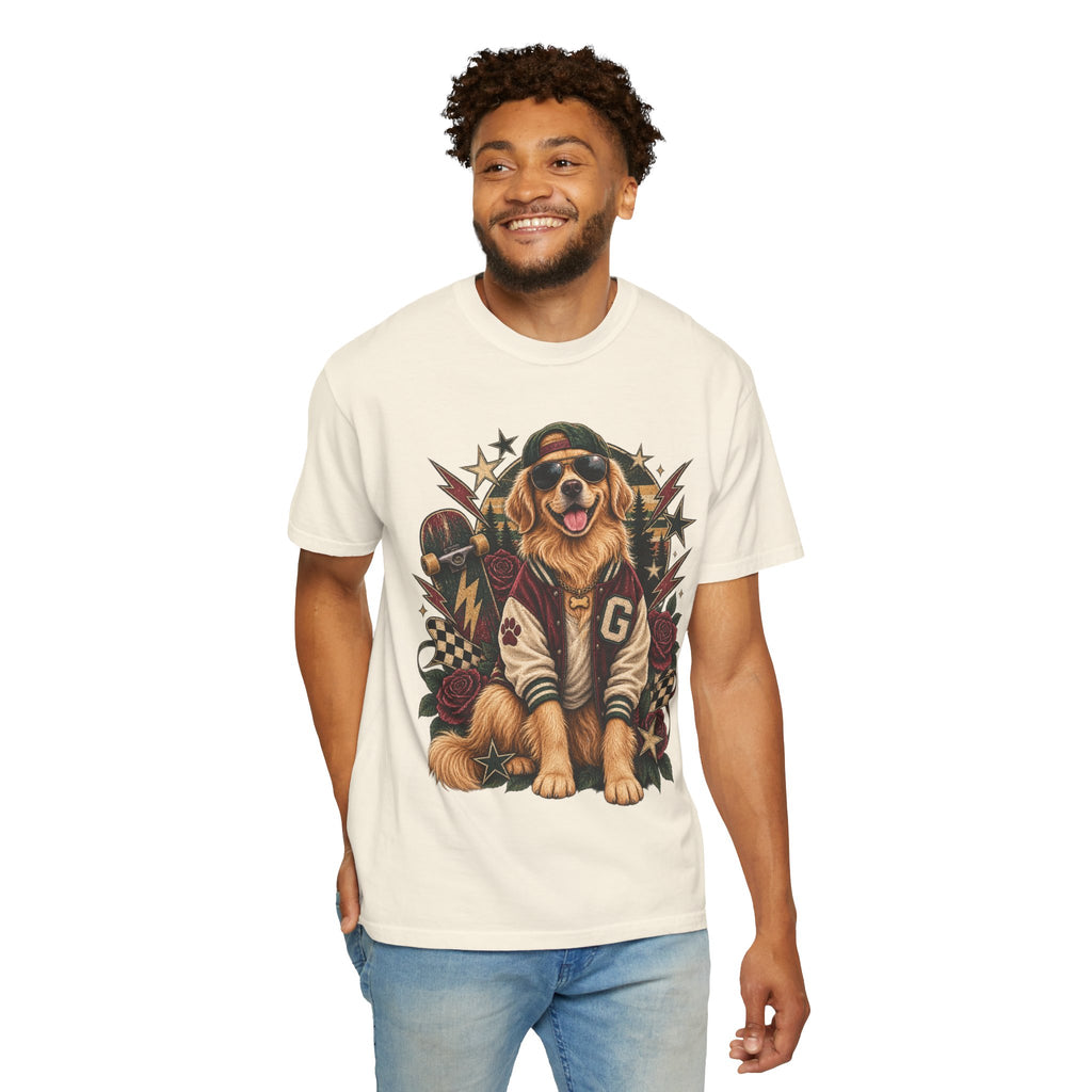 Golden Retriever Varsity T-Shirt — Retro Dog Jacket Design