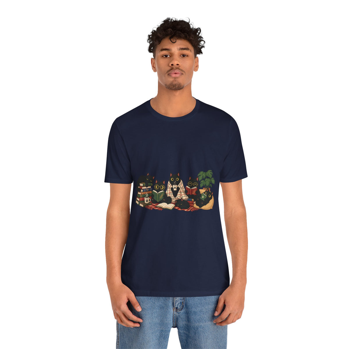 Cat Cozy Crew Tee — Cozy Cats on Blankets Graphic T-Shirt