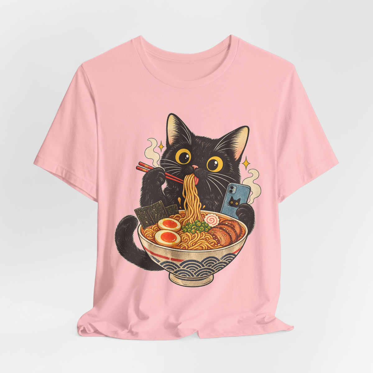 Black Cat Ramen T-Shirt — Cute Kitty Eating Ramen Graphic Tee
