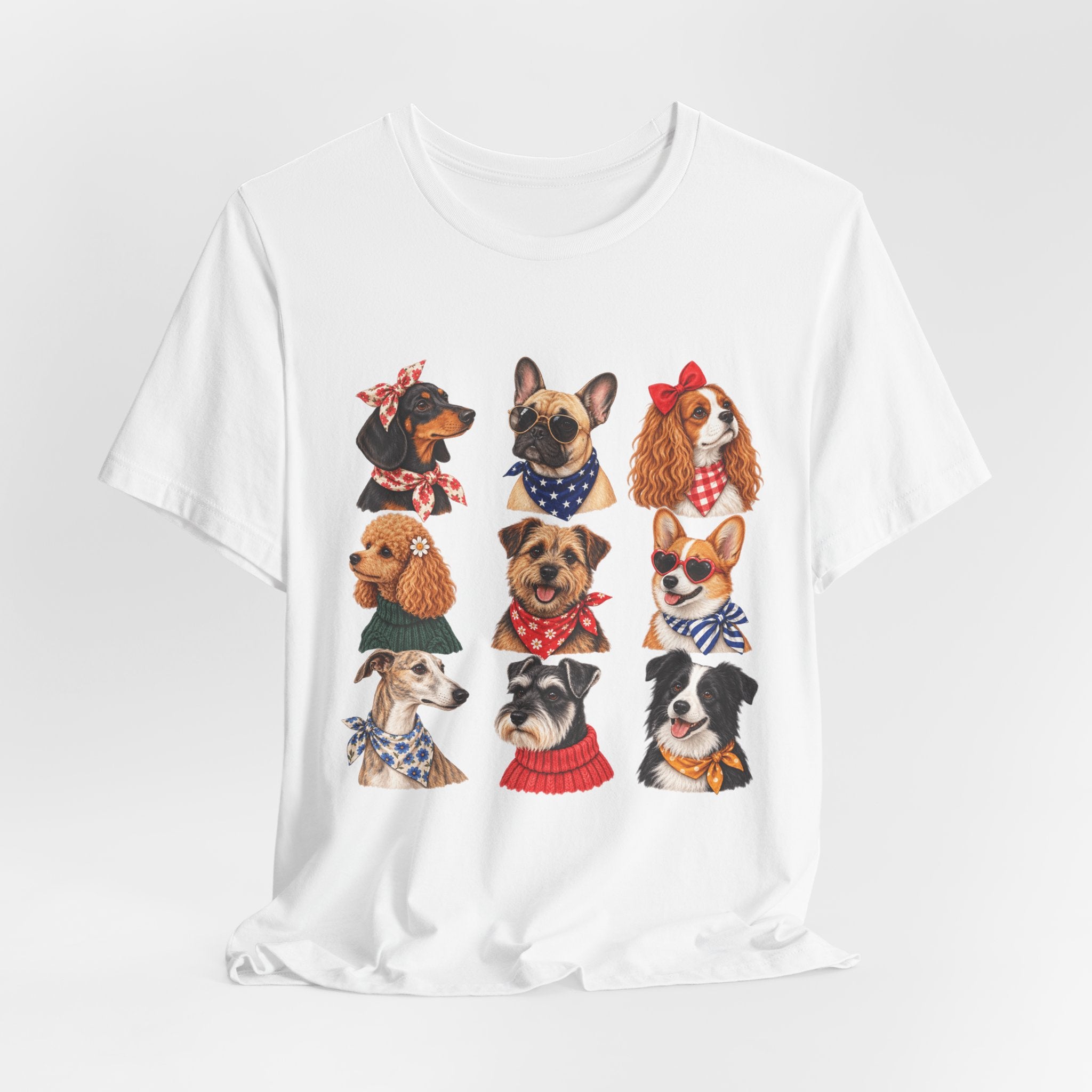 Cute Dog Portraits Tee — Vintage Paw Print Graphic T‑Shirt