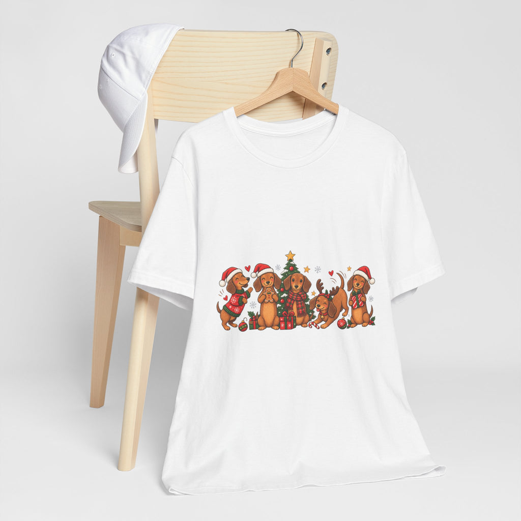 Christmas Dachshund Dogs T-Shirt — Festive Santa Hats & Tree Holiday Tee