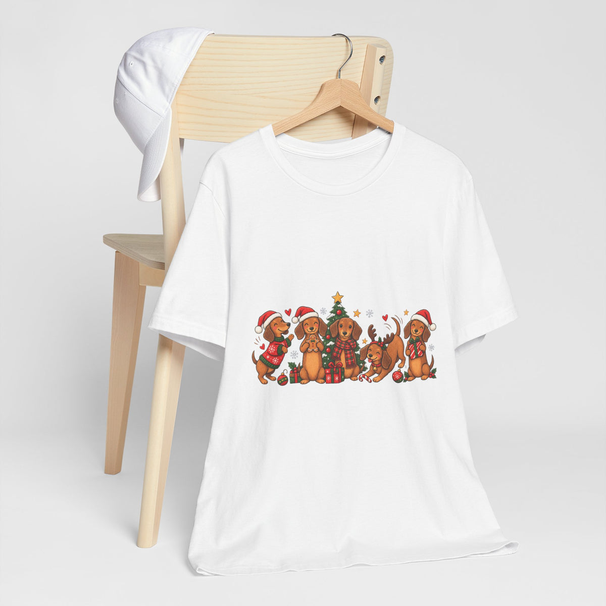 Christmas Dachshund Dogs T-Shirt — Festive Santa Hats & Tree Holiday Tee