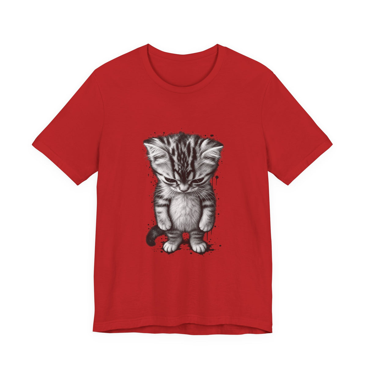 Sad Kitten Illustration T-Shirt — Cute Grayscale Cat Art Tee