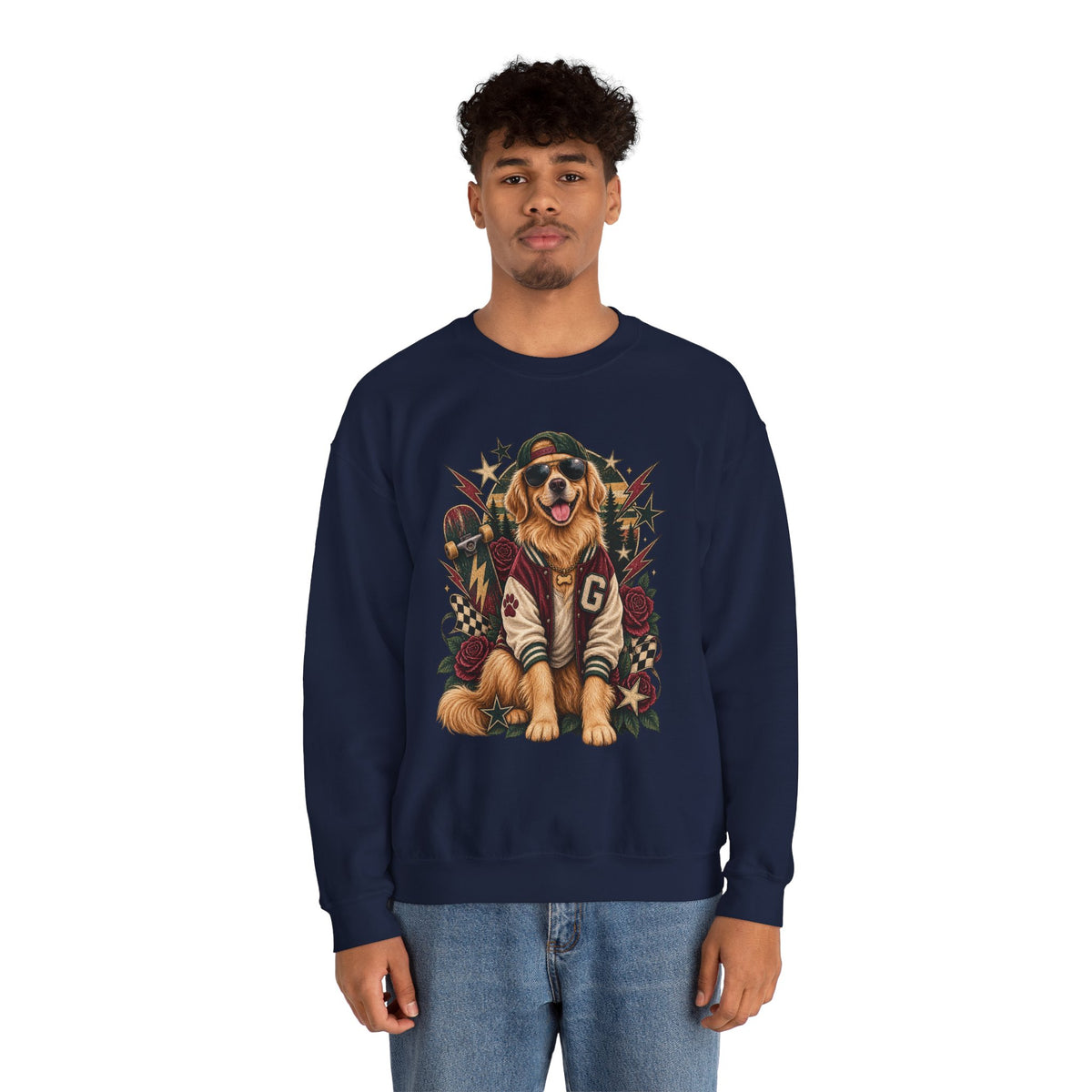 Golden Retriever Varsity Crewneck Sweatshirt — Retro Dog Lover Sweater