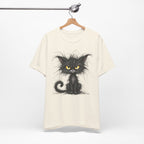 Grumpy Black Cat T‑Shirt — Cute Gothic Cat Tee with Yellow Eyes