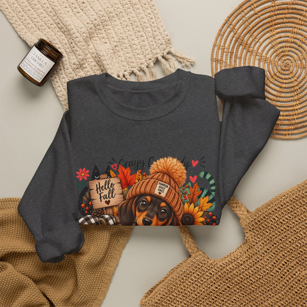 Fall Dachshund Sweatshirt – Cozy Pumpkin Patch Dog Crewneck (Hello Fall)