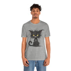 Grumpy Black Cat T‑Shirt — Cute Gothic Cat Tee with Yellow Eyes