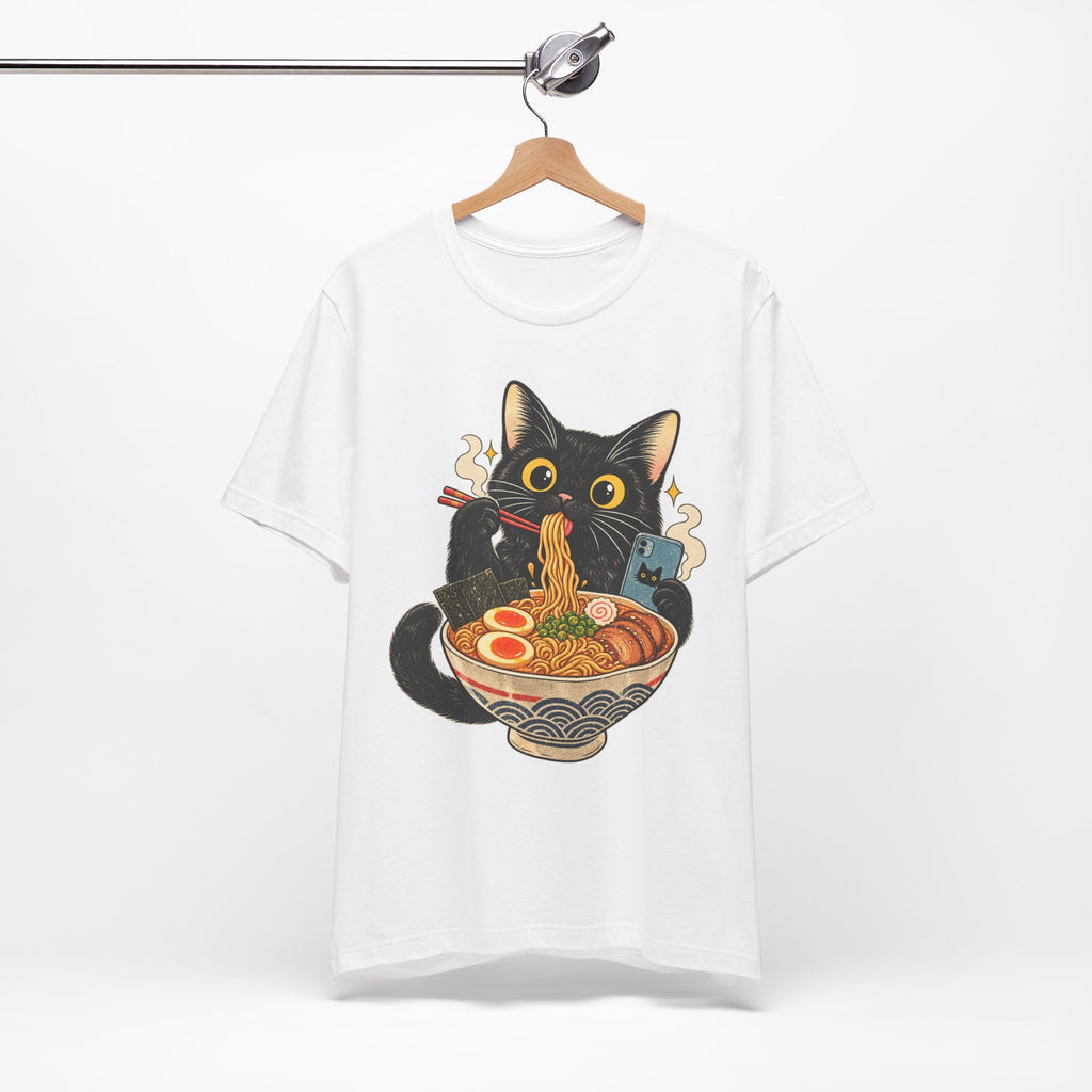 Black Cat Ramen T-Shirt — Cute Kitty Eating Ramen Graphic Tee