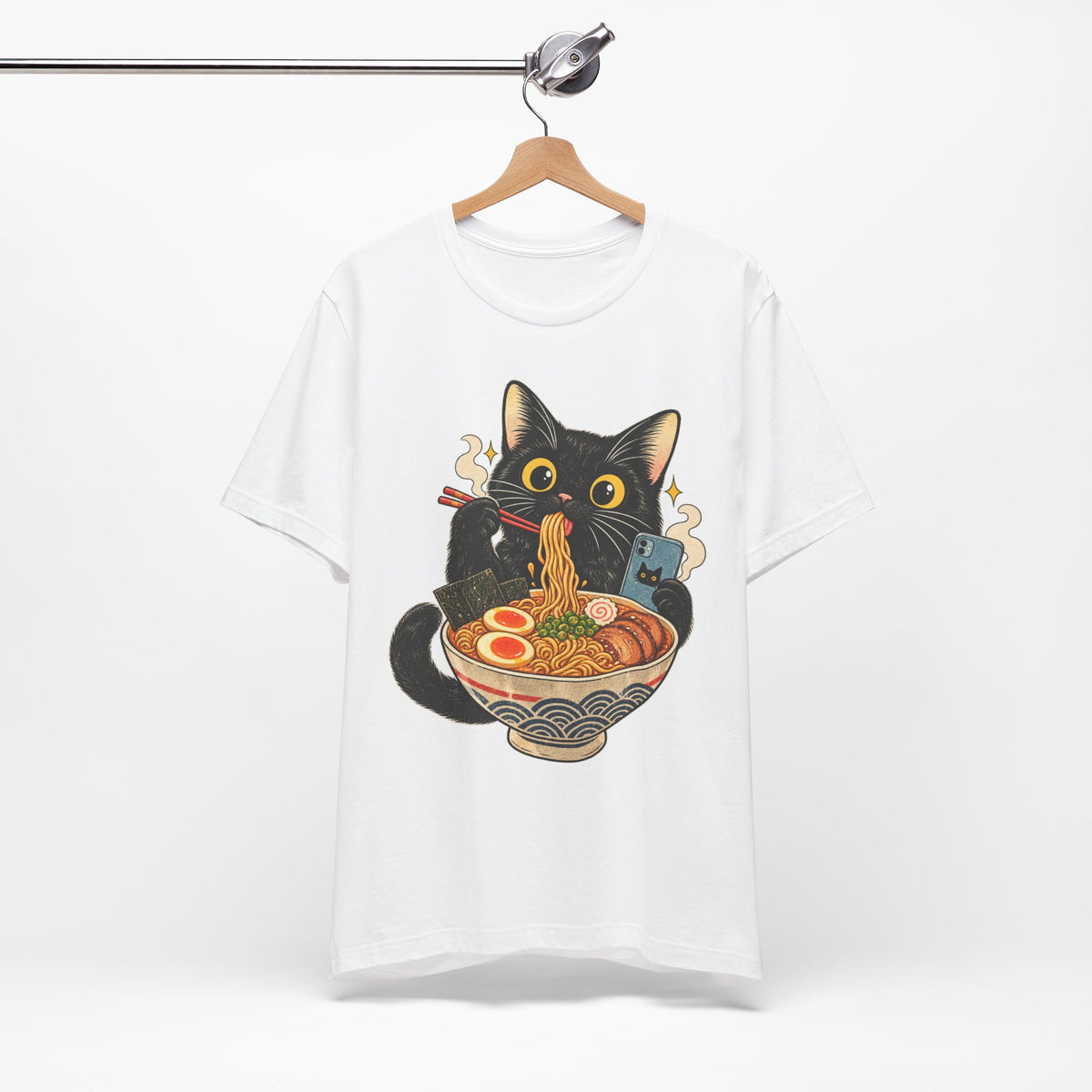 Black Cat Ramen T-Shirt — Cute Kitty Eating Ramen Graphic Tee