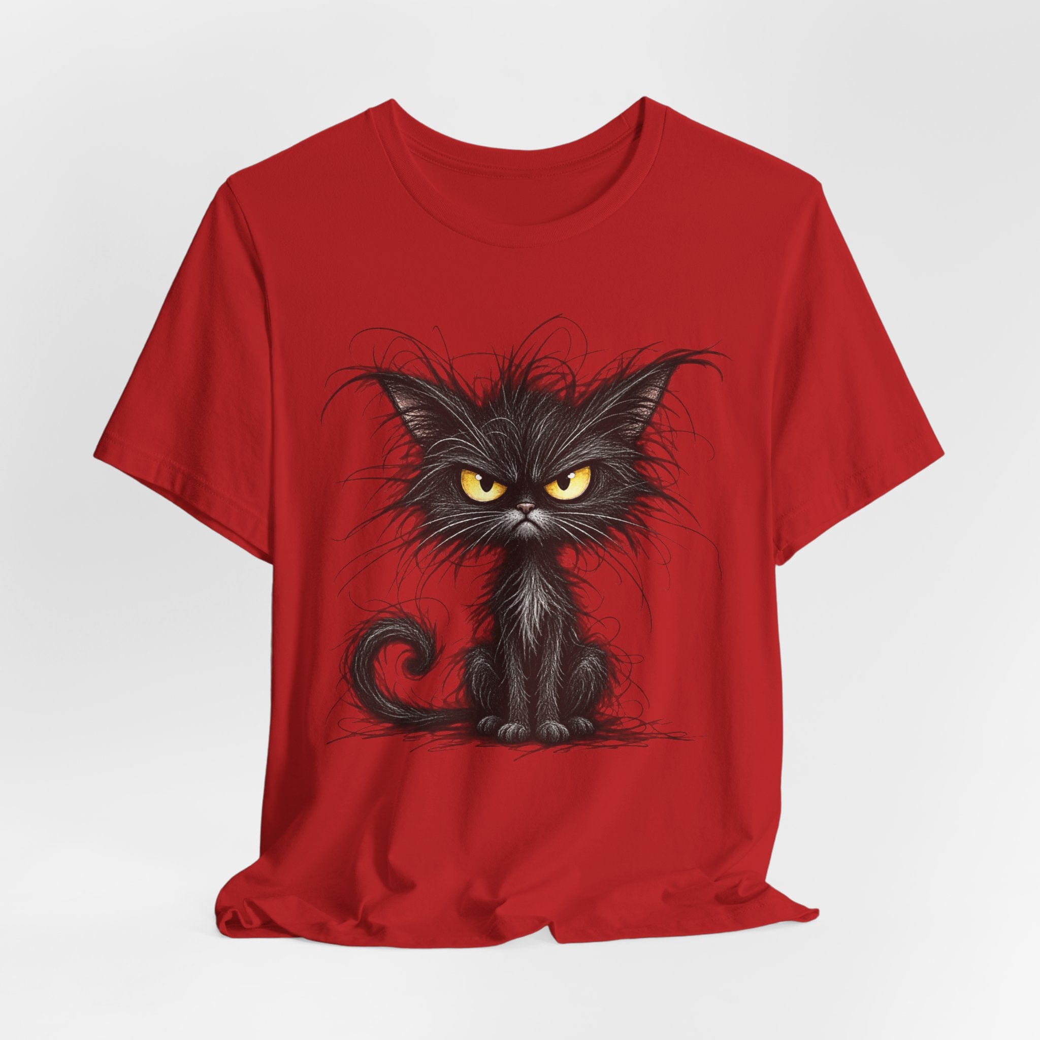 Grumpy Black Cat T‑Shirt — Cute Gothic Cat Tee with Yellow Eyes