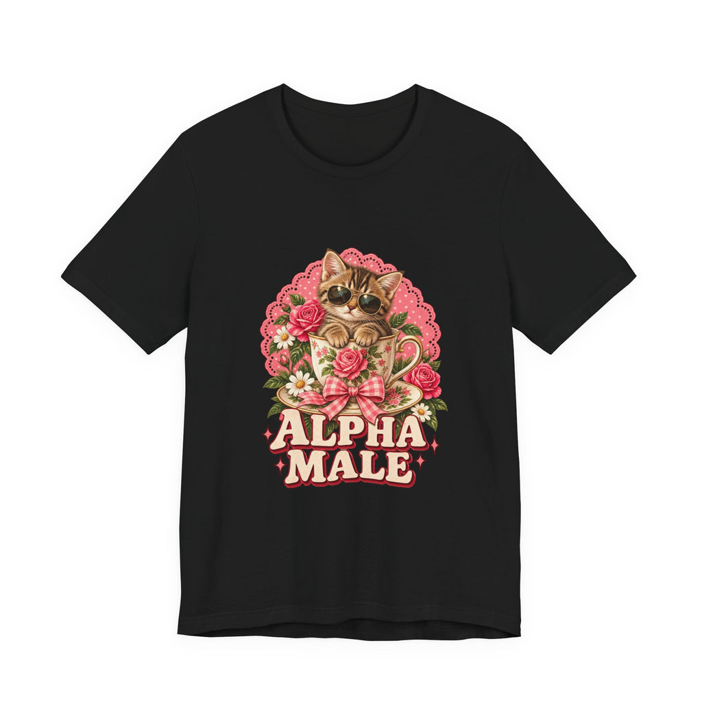 Alpha Male Cat Tee — Retro Floral Cat Graphic T-Shirt
