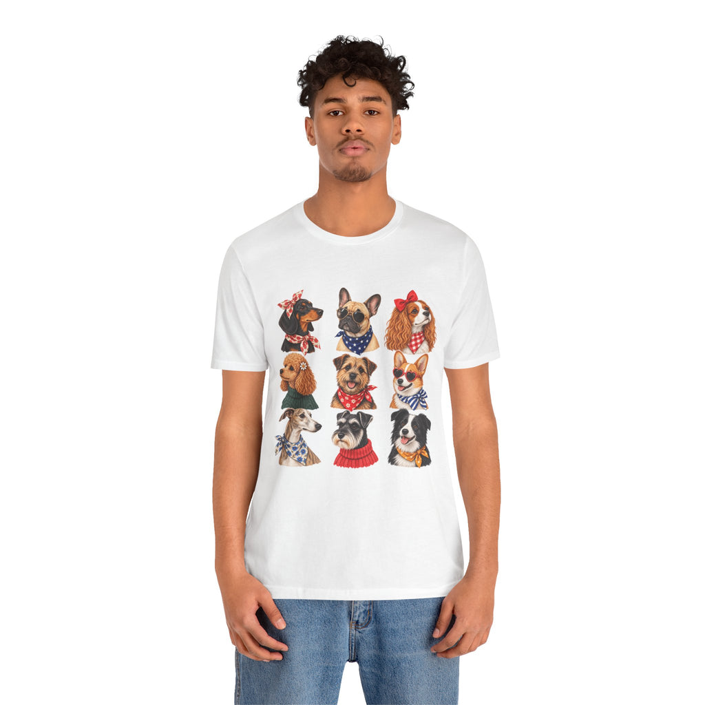 Cute Dog Portraits Tee — Vintage Paw Print Graphic T‑Shirt