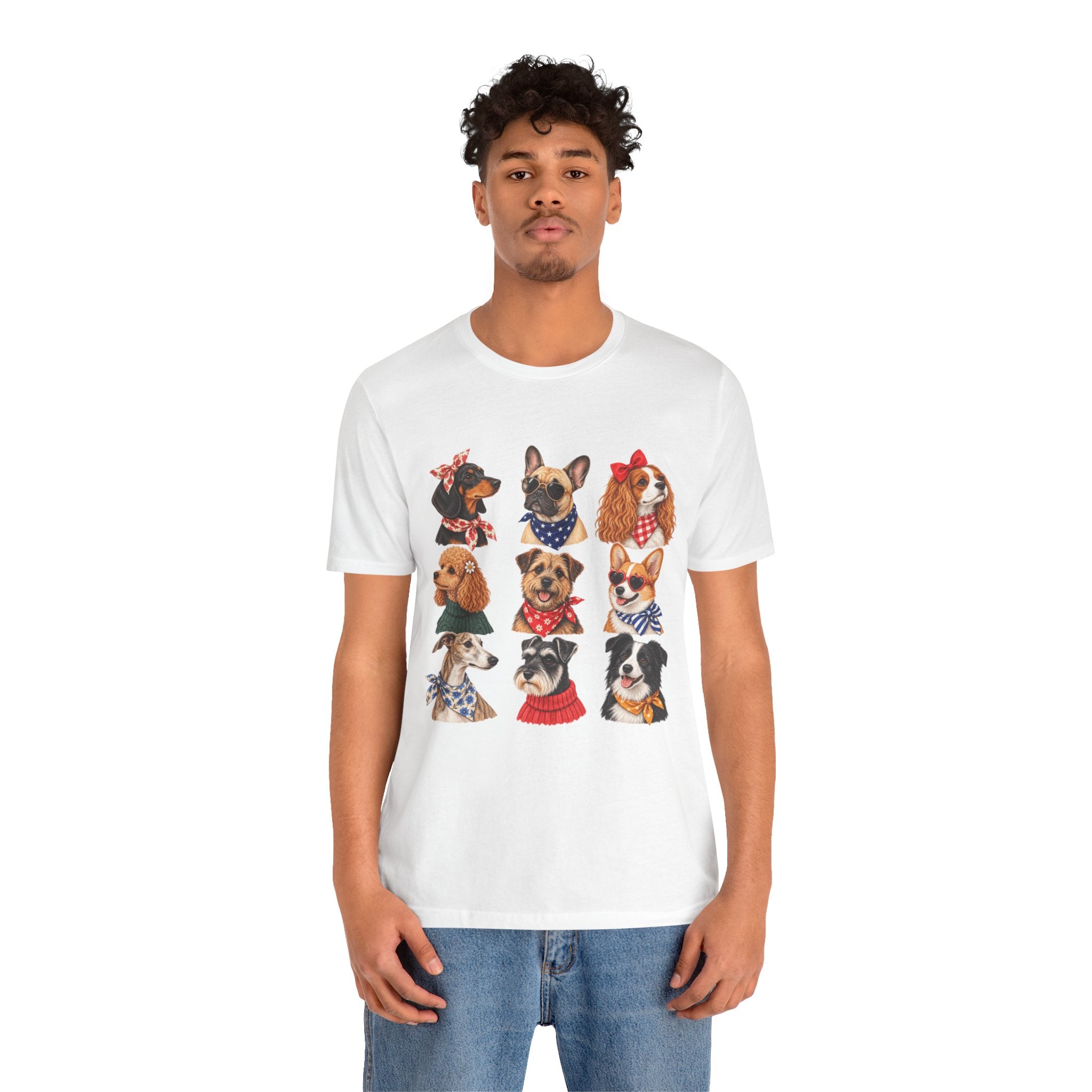 Cute Dog Portraits Tee — Vintage Paw Print Graphic T‑Shirt